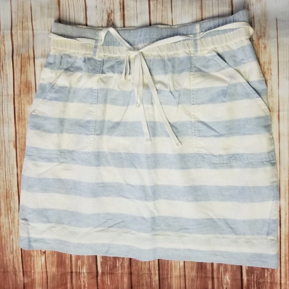 LOFT Skirt Blue White Stripe Linen Cotten w/ Pockets Womens Size Medium